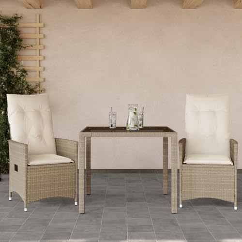 Juroupi 3-TLG. Bistro-Set mit Kissen Gartenset Tisch Und StüHle Bistrotisch Outdoor Balkon MöBel Set Beige Poly Rattan - 3276799 von Juroupi