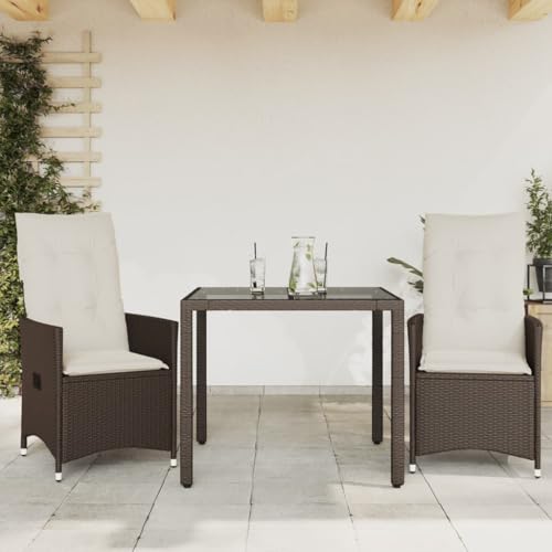 Juroupi 3-TLG. Bistro-Set mit Kissen Gartenset Tisch Und StüHle Bistrotisch Outdoor Balkon MöBel Set Braun Poly Rattan - 3276767 von Juroupi