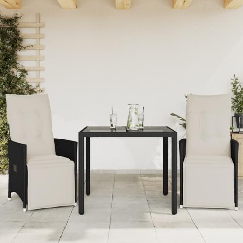 Juroupi 3-TLG. Bistro-Set mit Kissen Gartenset Tisch Und StüHle Bistrotisch Outdoor Balkon MöBel Set Schwarz Poly Rattan - 3276863 von Juroupi
