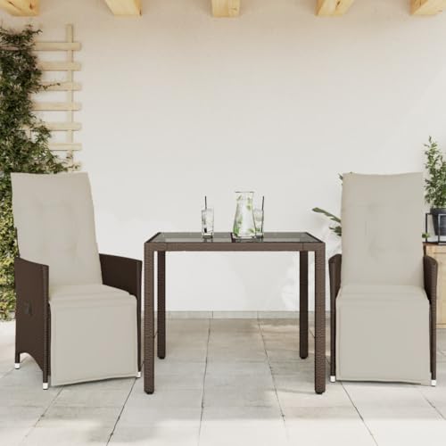Juroupi 3-TLG. Garten-Bistro-Set mit Kissen GartenmöBel Set Balkontisch Bistroset Bistrotisch Mit StüHlen Braun Poly Rattan von Juroupi