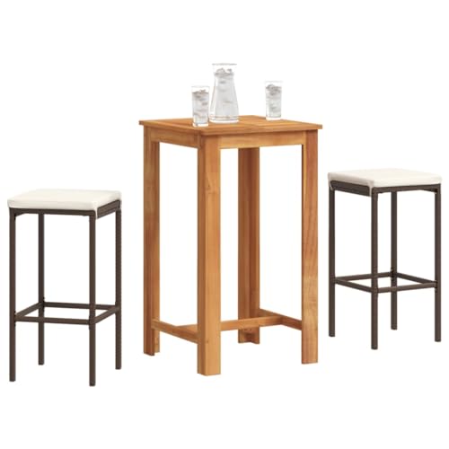 Juroupi 3-TLG. Gartenbar-Set GartenmöBel Set Sitzgruppe Outdoor Outdoor MöBel TerrassenmöBel Braun Massivholz Akazie und Poly Rattan - 3295266 von Juroupi