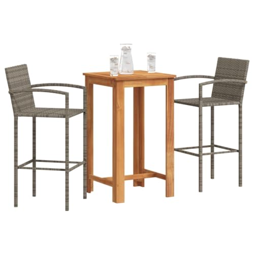 Juroupi 3-TLG. Gartenbar-Set GartenmöBel Set Sitzgruppe Outdoor Outdoor MöBel TerrassenmöBel Grau Massivholz Akazie und Poly Rattan - 3295274 von Juroupi