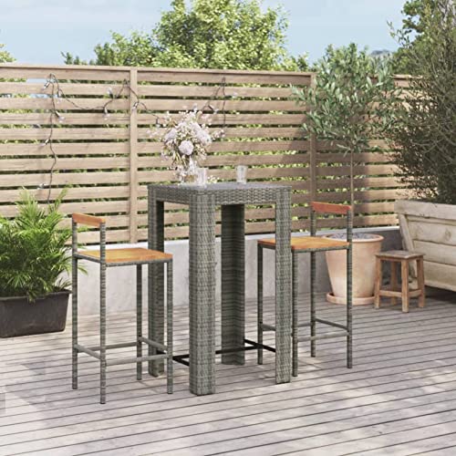 Juroupi 3-TLG. Gartenbar-Set GartenmöBel-Sets Gartenbar Outdoor Garten Bartisch Set Grau Poly Rattan & Massivholz Akazie - 3187711 von Juroupi