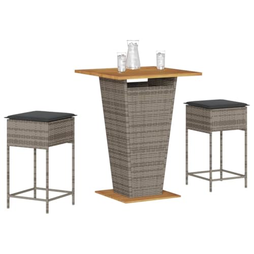Juroupi 3-TLG. Gartenbar-Set mit Kissen GartenmöBel Set Sitzgruppe Outdoor Outdoor MöBel TerrassenmöBel Grau Poly Rattan - 3261482 von Juroupi