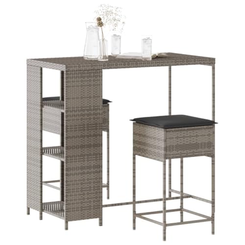 Juroupi 3-TLG. Gartenbar-Set mit Kissen GartenmöBel Set Sitzgruppe Outdoor Outdoor MöBel TerrassenmöBel Grau Poly Rattan - 3261494 von Juroupi