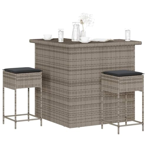 Juroupi 3-TLG. Gartenbar-Set mit Kissen GartenmöBel Set Sitzgruppe Outdoor Outdoor MöBel TerrassenmöBel Grau Poly Rattan - 3261504 von Juroupi