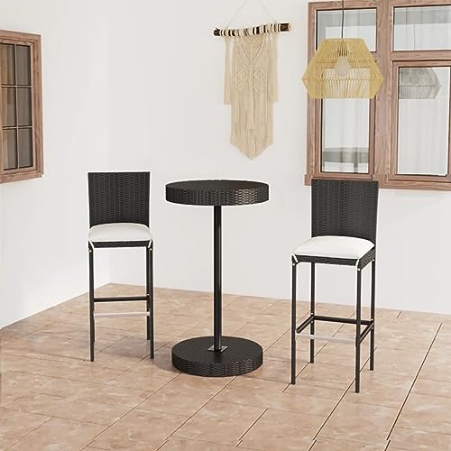 Juroupi 3-TLG. Gartenbar-Set mit Kissen GartenmöBel Set Sitzgruppe Outdoor Outdoor MöBel TerrassenmöBel Poly Rattan Schwarz - 3064764 von Juroupi