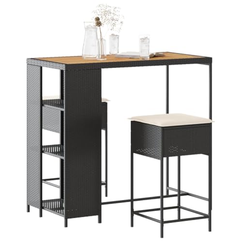 Juroupi 3-TLG. Gartenbar-Set mit Kissen GartenmöBel Set Sitzgruppe Outdoor Outdoor MöBel TerrassenmöBel Schwarz Poly Rattan - 3261496 von Juroupi