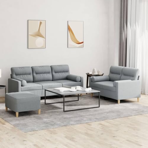 Juroupi 3-TLG. Sofagarnitur mit Kissen Sofa Wohnzimmer Sitzgruppe Wohnzimmer Sofa Set Sofas FüR Wohnzimmer Hellgrau Stoff von Juroupi