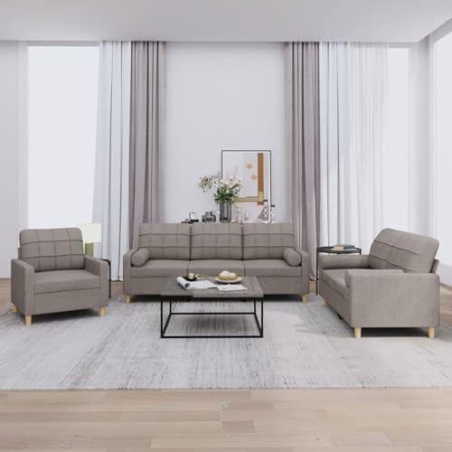 Juroupi 3-TLG. Sofagarnitur mit Kissen Sofa Wohnzimmer Sitzgruppe Wohnzimmer Sofa Set Sofas FüR Wohnzimmer Taupe Stoff - 3201265 von Juroupi
