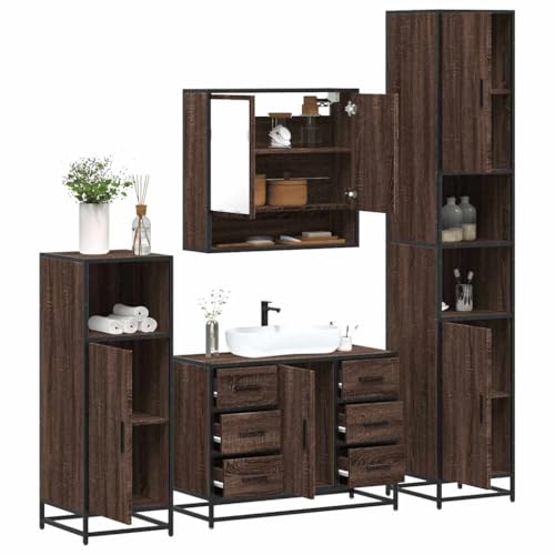 Juroupi 4-TLG. Badmöbel-Set Badezimmer MöBel Set Badinstallationen BadezimmermöBel Set Braun Eichen-Optik Holzwerkstoff - 3301234 von Juroupi