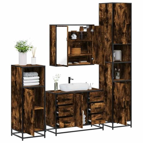 Juroupi 4-TLG. Badmöbel-Set Badezimmer MöBel Set Badinstallationen BadezimmermöBel Set Räuchereiche Holzwerkstoff - 3301202 von Juroupi