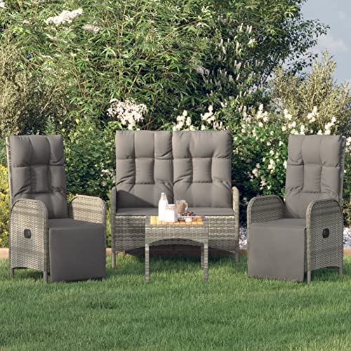 Juroupi 4-TLG. Garten-Essgruppe mit Kissen GartenmöBel Set Garten-Essgruppe Balkon Sitzgruppe LoungemöBel FüR Garten Grau Poly Rattan von Juroupi