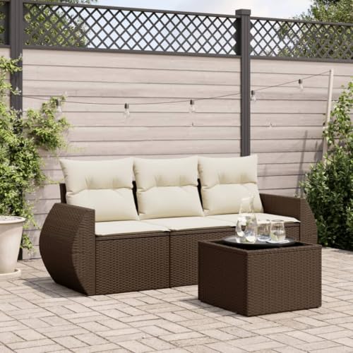 Juroupi 4-TLG. Garten-Sofagarnitur mit Kissen Garten LoungemöBel Set Lounge Set Outdoor Garden Sofas Braun Poly Rattan - 3221072 von Juroupi