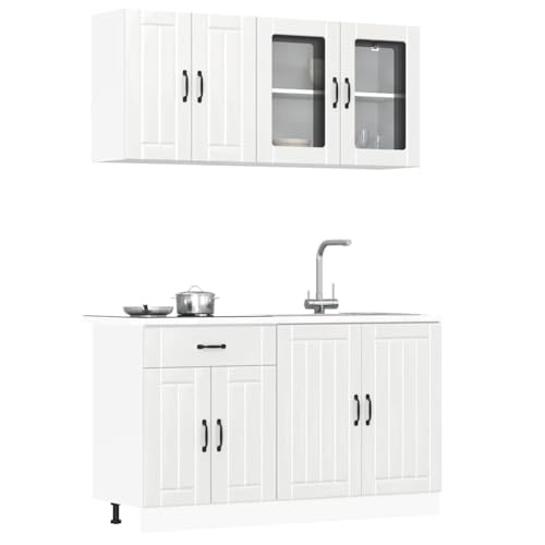 Juroupi 4-TLG. Küchenschrank-Set KüChenschrank Kitchen Cabinets Buffetschrank KüChe Kalmar Hochglanz-Weiß Holzwerkstoff - 3314863 von Juroupi