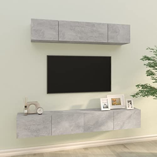 Juroupi 4-TLG. TV-Schrank-Set Wohnzimmer MöBel TV Kommode TV Table TV-Lowboard Wohnzimmer MöBel Set Betongrau Holzwerkstoff von Juroupi