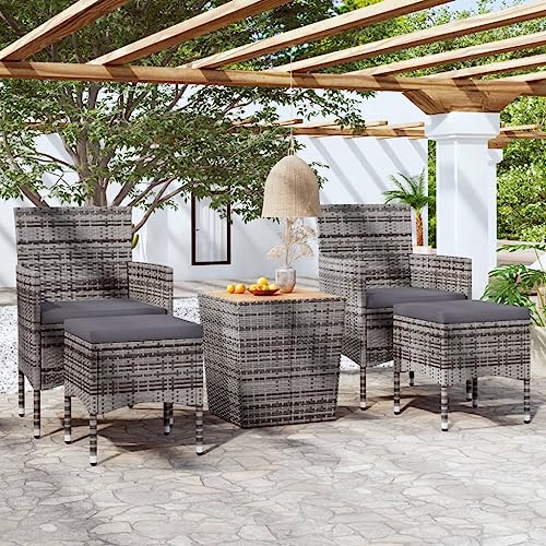 Juroupi 5-TLG. Garten-Bistro-Set Balkonset Bistrotisch Outdoor BalkonmöBel Bistro Set Outdoor Poly Rattan & Massivholz Akazie Grau von Juroupi