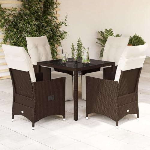 Juroupi 5-TLG. Garten-Bistro-Set mit Kissen GartenmöBel Set Balkontisch Bistroset Bistrotisch Mit StüHlen Braun Poly Rattan - 3276916 von Juroupi