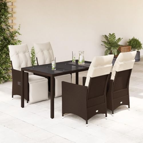 Juroupi 5-TLG. Garten-Bistro-Set mit Kissen GartenmöBel Set Balkontisch Bistroset Bistrotisch Mit StüHlen Braun Poly Rattan - 3276917 von Juroupi