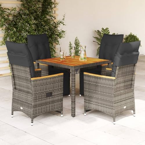 Juroupi 5-TLG. Garten-Bistro-Set mit Kissen GartenmöBel Set Balkontisch Bistroset Bistrotisch Mit StüHlen Grau Poly Rattan von Juroupi