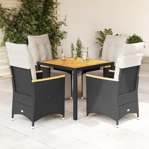 Juroupi 5-TLG. Garten-Bistro-Set mit Kissen GartenmöBel Set Balkontisch Bistroset Bistrotisch Mit StüHlen Schwarz Poly Rattan von Juroupi