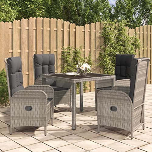 Juroupi 5-TLG. Garten-Essgruppe mit Kissen Lounge MöBel Outdoor TerrassenmöBel Essgruppe Gartentisch Garten Lounge Set Grau Poly Rattan - 3185024 von Juroupi