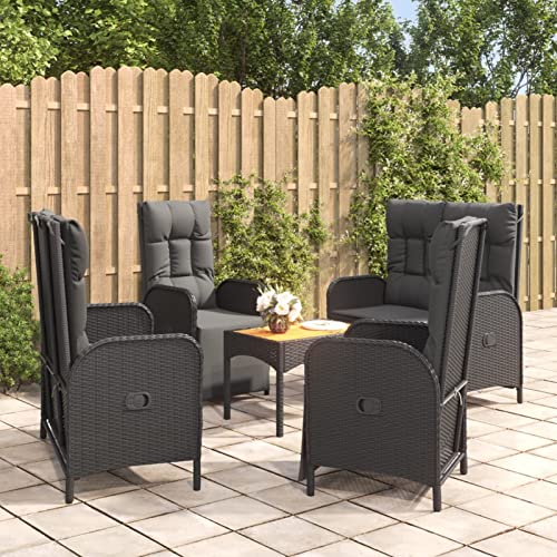 Juroupi 5-TLG. Garten-Essgruppe mit Kissen Lounge MöBel Outdoor TerrassenmöBel Essgruppe Gartentisch Garten Lounge Set Schwarz Poly Rattan von Juroupi