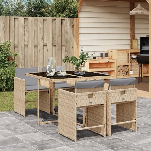 Juroupi 5-TLG. Garten-Essgruppe mit Kissen Sitzgruppe Outdoor TerrassenmöBel Terrassen-Sitzgruppe Garten-Essgruppe Beigemischung Poly Rattan - 3211080 von Juroupi