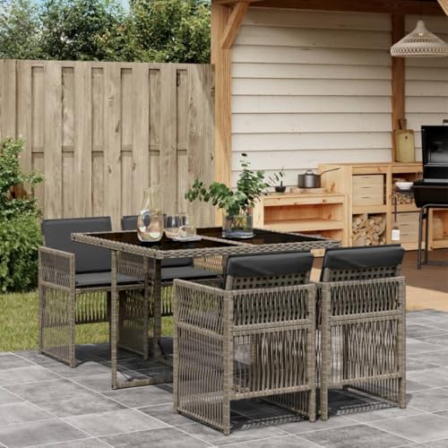 Juroupi 5-TLG. Garten-Essgruppe mit Kissen Sitzgruppe Outdoor TerrassenmöBel Terrassen-Sitzgruppe Garten-Essgruppe Grau Poly Rattan - 3210896 von Juroupi