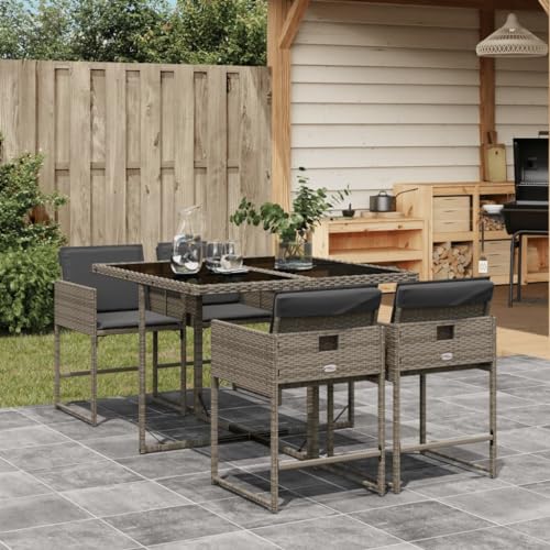 Juroupi 5-TLG. Garten-Essgruppe mit Kissen Sitzgruppe Outdoor TerrassenmöBel Terrassen-Sitzgruppe Garten-Essgruppe Grau Poly Rattan - 3211256 von Juroupi