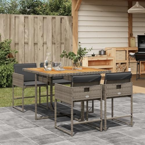 Juroupi 5-TLG. Garten-Essgruppe mit Kissen Sitzgruppe Outdoor TerrassenmöBel Terrassen-Sitzgruppe Garten-Essgruppe Grau Poly Rattan - 3211262 von Juroupi