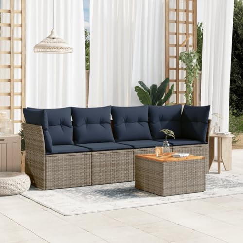 Juroupi 5-TLG. Garten-Sofagarnitur mit Kissen Garten LoungemöBel Set Lounge Set Outdoor Garden Sofas Grau Poly Rattan - 3255809 von Juroupi