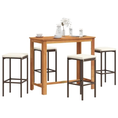 Juroupi 5-TLG. Gartenbar-Set GartenmöBel Set Sitzgruppe Outdoor Outdoor MöBel TerrassenmöBel Braun Massivholz Akazie und Poly Rattan - 3295282 von Juroupi
