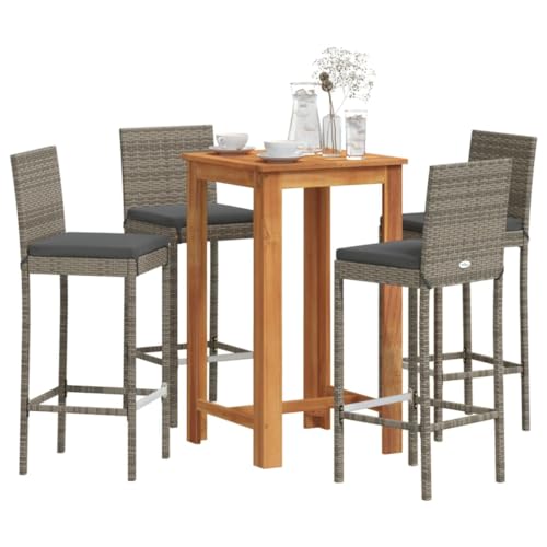 Juroupi 5-TLG. Gartenbar-Set GartenmöBel Set Sitzgruppe Outdoor Outdoor MöBel TerrassenmöBel Grau Massivholz Akazie und Poly Rattan - 3295265 von Juroupi