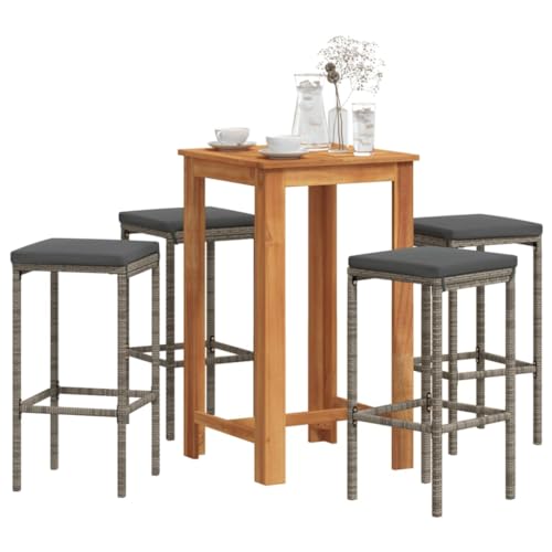 Juroupi 5-TLG. Gartenbar-Set GartenmöBel Set Sitzgruppe Outdoor Outdoor MöBel TerrassenmöBel Grau Massivholz Akazie und Poly Rattan - 3295271 von Juroupi