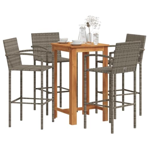 Juroupi 5-TLG. Gartenbar-Set GartenmöBel Set Sitzgruppe Outdoor Outdoor MöBel TerrassenmöBel Grau Massivholz Akazie und Poly Rattan - 3295277 von Juroupi