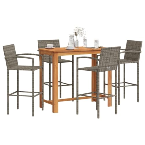 Juroupi 5-TLG. Gartenbar-Set GartenmöBel Set Sitzgruppe Outdoor Outdoor MöBel TerrassenmöBel Grau Massivholz Akazie und Poly Rattan - 3295290 von Juroupi