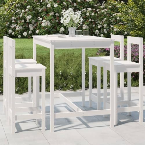Juroupi 5-TLG. Gartenbar-Set GartenmöBel Set Sitzgruppe Outdoor Outdoor MöBel TerrassenmöBel Weiß Massivholz Kiefer - 3154751 von Juroupi