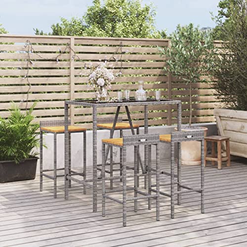 Juroupi 5-TLG. Gartenbar-Set GartenmöBel-Sets Gartenbar Outdoor Garten Bartisch Set Grau Poly Rattan & Massivholz Akazie - 3187677 von Juroupi