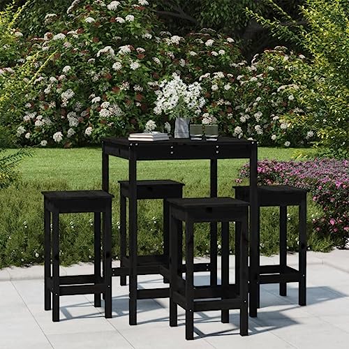 Juroupi 5-TLG. Gartenbar-Set GartenmöBel-Sets Gartenbar Outdoor Garten Bartisch Set Schwarz Massivholz Kiefer von Juroupi