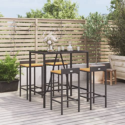 Juroupi 5-TLG. Gartenbar-Set GartenmöBel-Sets Gartenbar Outdoor Garten Bartisch Set Schwarz Poly Rattan & Massivholz Akazie - 3187676 von Juroupi