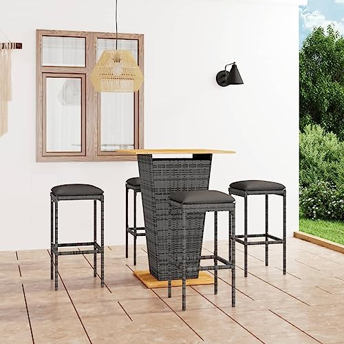 Juroupi 5-TLG. Gartenbar-Set mit Kissen Gartenbar Outdoor Bartisch Outdoor GartenmöBel-Sets Poly Rattan Grau von Juroupi