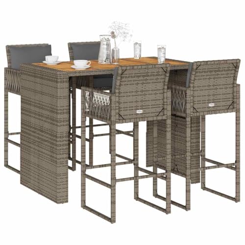 Juroupi 5-TLG. Gartenbar-Set mit Kissen GartenmöBel Set Sitzgruppe Outdoor Outdoor MöBel TerrassenmöBel Grau Poly Rattan Akazie - 3328900 von Juroupi