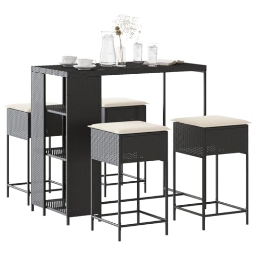 Juroupi 5-TLG. Gartenbar-Set mit Kissen GartenmöBel Set Sitzgruppe Outdoor Outdoor MöBel TerrassenmöBel Schwarz Poly Rattan - 3261493 von Juroupi