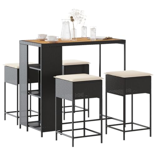 Juroupi 5-TLG. Gartenbar-Set mit Kissen GartenmöBel Set Sitzgruppe Outdoor Outdoor MöBel TerrassenmöBel Schwarz Poly Rattan - 3261497 von Juroupi