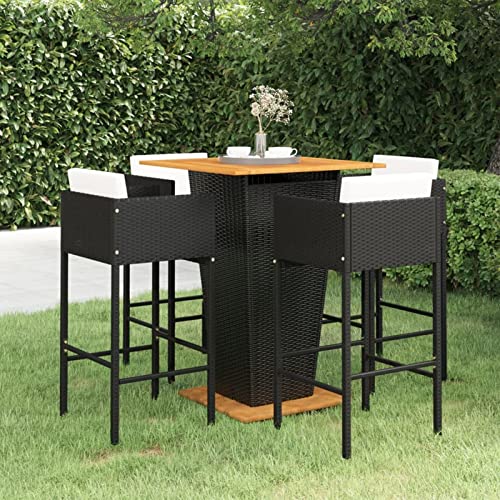Juroupi 5-TLG. Gartenbar-Set mit Kissen Stehtisch Outdoor GartenmöBel Outdoor Furniture Bistrosets Poly Rattan Schwarz von Juroupi