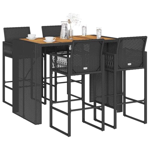 Juroupi 5-TLG. Gartenbar-Set ohne Kissen GartenmöBel Set Sitzgruppe Outdoor Outdoor MöBel TerrassenmöBel Schwarz Poly Rattan Akazie - 3328889 von Juroupi