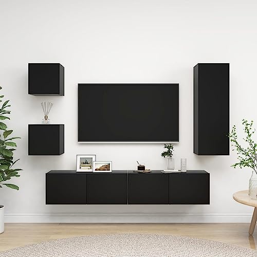 Juroupi 5-TLG. TV-Schrank-Set Wohnzimmer MöBel TV Kommode TV Table TV-Lowboard Wohnzimmer MöBel Set Schwarz Holzwerkstoff von Juroupi