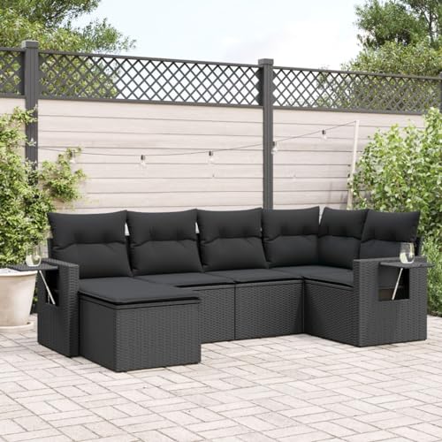 Juroupi 6-TLG. Garten-Sofagarnitur mit Kissen Garten LoungemöBel Set TerrassenmöBel Outdoor Sofa LoungemöBel Terrasse Schwarz Poly Rattan - 3252792 von Juroupi