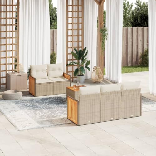 Juroupi 6-TLG. Garten-Sofagarnitur mit Kissen Outdoor Gartenlounge TerrassenmöBel Garten LoungemöBel Set Lounge Sofa Beige Poly Rattan - 3227465 von Juroupi
